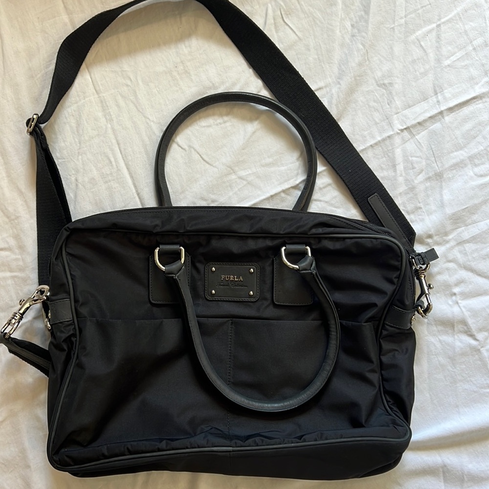 Furla work laptop shoulder bag black